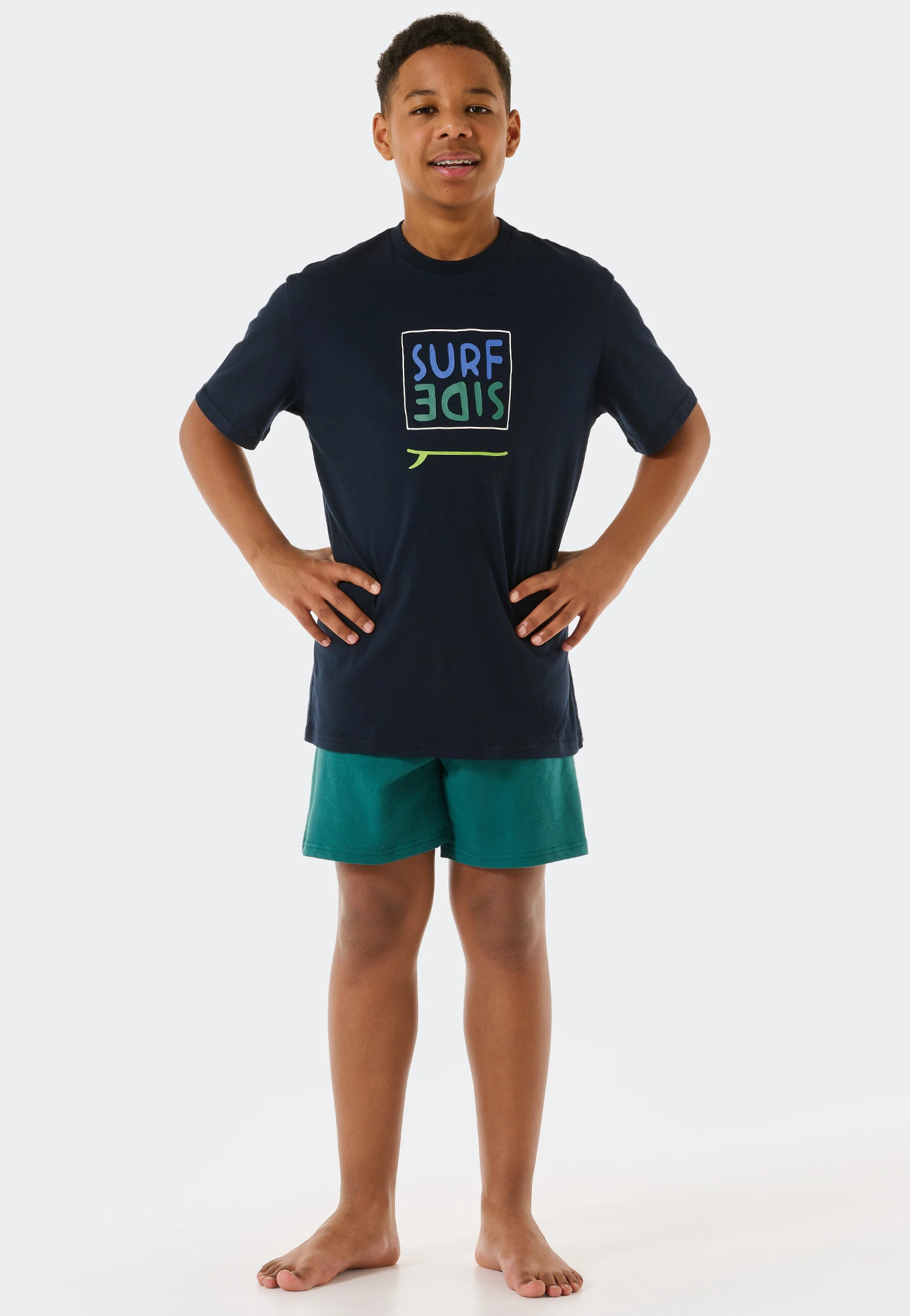 Schiesser Pajamas Short Organic Cotton Surfside Dark Blue - Ocean Flow 3 Schiesser Pajamas Short Organic Cotton Surfside Dark Blue - Ocean Flow - Image 3