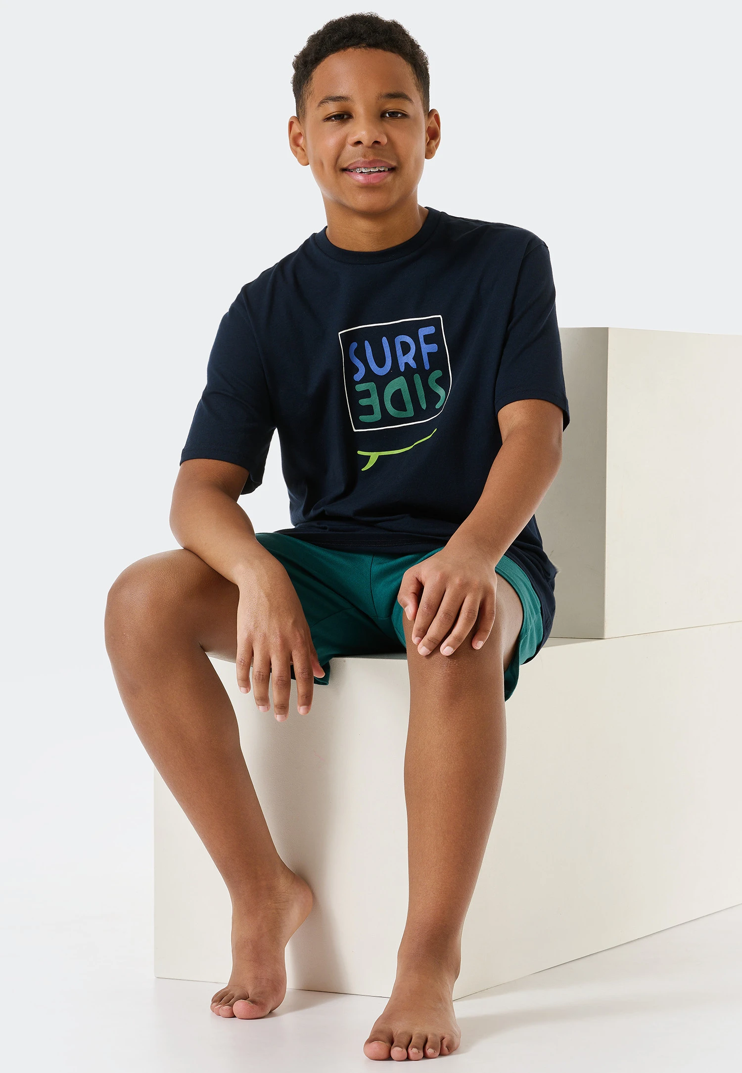 Schiesser Pajamas Short Organic Cotton Surfside Dark Blue - Ocean Flow 2 Schiesser Pajamas Short Organic Cotton Surfside Dark Blue - Ocean Flow - Image 2