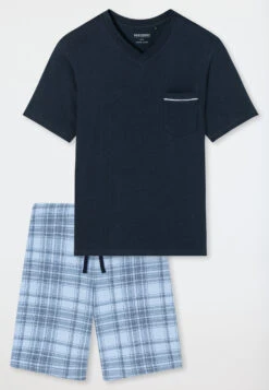 Schiesser Pajamas Short Organic Cotton V-neck Check Air - Comfort Fit -Uni Style Shop schlafanzug kurz organic cotton v ausschnitt karos air comfort fit 179114 802 detail1