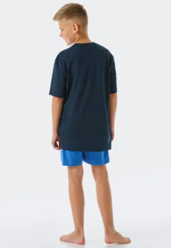 Schiesser Pajamas Short Organic Cotton Water Dark Blue - Aquatic Flow