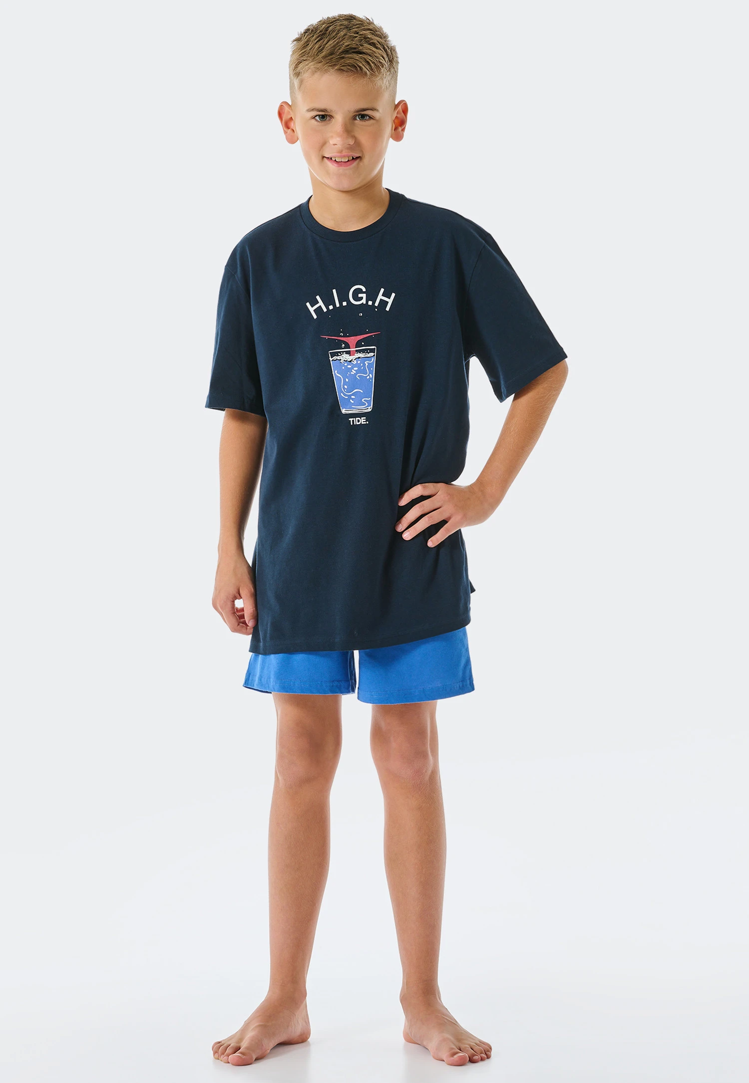 Schiesser Pajamas Short Organic Cotton Water Dark Blue - Aquatic Flow 2 Schiesser Pajamas Short Organic Cotton Water Dark Blue - Aquatic Flow - Image 2