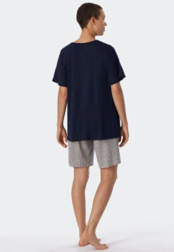 Schiesser Pajamas Short Organic Cotton Wide A-shape Dark Blue - Flared Fit -Uni Style Shop schlafanzug kurz organic cotton weite a form dunkelblau flared fit 179251 803 back