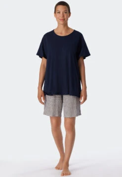Schiesser Pajamas Short Organic Cotton Wide A-shape Dark Blue - Flared Fit -Uni Style Shop schlafanzug kurz organic cotton weite a form dunkelblau flared fit 179251 803 detail2