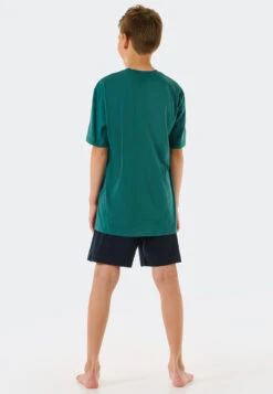 Schiesser Pajamas Short Organic Cotton Waves Dark Green - Ocean Flow -Uni Style Shop schlafanzug kurz organic cotton wellen dunkelgruen ocean flow 178983 702 back