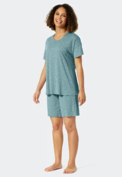 Schiesser Short Pajamas Tencel A-line Polka Dots Blue-gray - Minimal Comfort Fit -Uni Style Shop schlafanzug kurz tencel a linie punkte blaugrau minimal comfort fit 176853 808 detail2
