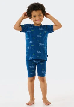 Schiesser Pajamas Short Tencel Organic Cotton Ribbed Paper Boats Fish Blue - Rat Henry -Uni Style Shop schlafanzug kurz tencel organic cotton gerippt papierschiffe fische blau rat henry 179046 800 detail2