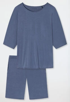 Schiesser Pajamas Short Tencel Oversized Shirt Batwing Sleeves Blue - Selected! Premium -Uni Style Shop schlafanzug kurz tencel oversized shirt fledermausaermel blau selected premium 179231 800 detail1