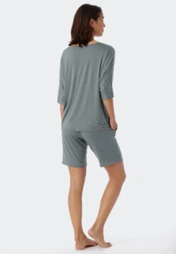 Schiesser Pajamas Short Tencel Oversized Shirt Batwing Sleeves Jade - Selected! Premium -Uni Style Shop schlafanzug kurz tencel oversized shirt fledermausaermel jade selected premium 179231 713 back