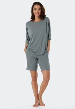 Schiesser Pajamas Short Tencel Oversized Shirt Batwing Sleeves Jade - Selected! Premium -Uni Style Shop schlafanzug kurz tencel oversized shirt fledermausaermel jade selected premium 179231 713 front