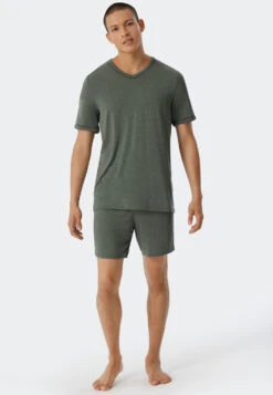 Schiesser Pajamas Short Tencel V-neck Stripes Jade - Selected! Premium -Uni Style Shop schlafanzug kurz tencel v ausschnitt streifen jade selected premium 179126 713 detail2