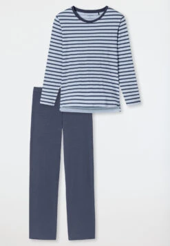 Schiesser Pajamas Long Organic Cotton Breton Stripes Blue - Essential Stripes