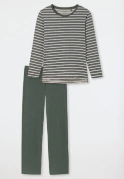 Schiesser Pajamas Long Organic Cotton Breton Stripes Jade - Essential Stripes -Uni Style Shop schlafanzug lang bio baumwolle bretonstreifen jade essential stripes 179133 713 detail1