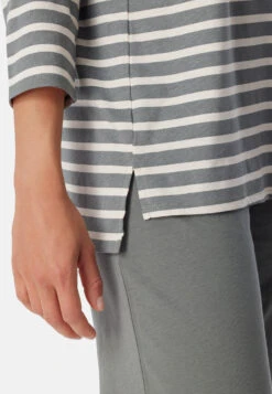 Schiesser Pajamas Long Organic Cotton Breton Stripes Jade - Essential Stripes