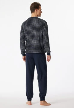 Schiesser Long Pajamas With Cuffs Dark Blue Check - Dark Sapphire -Uni Style Shop schlafanzug lang buendchen dunkelblau kariert dark sapphire 159618 803 back