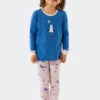 Schiesser Pajamas Long Fine Rib Organic Cotton Cuffs Leggings Seagulls Aqua - Natural Love