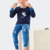 Schiesser Pajamas Long Fine Rib Organic Cotton Cuffs Leggings Pelican Fish Dark Blue - Natural Love