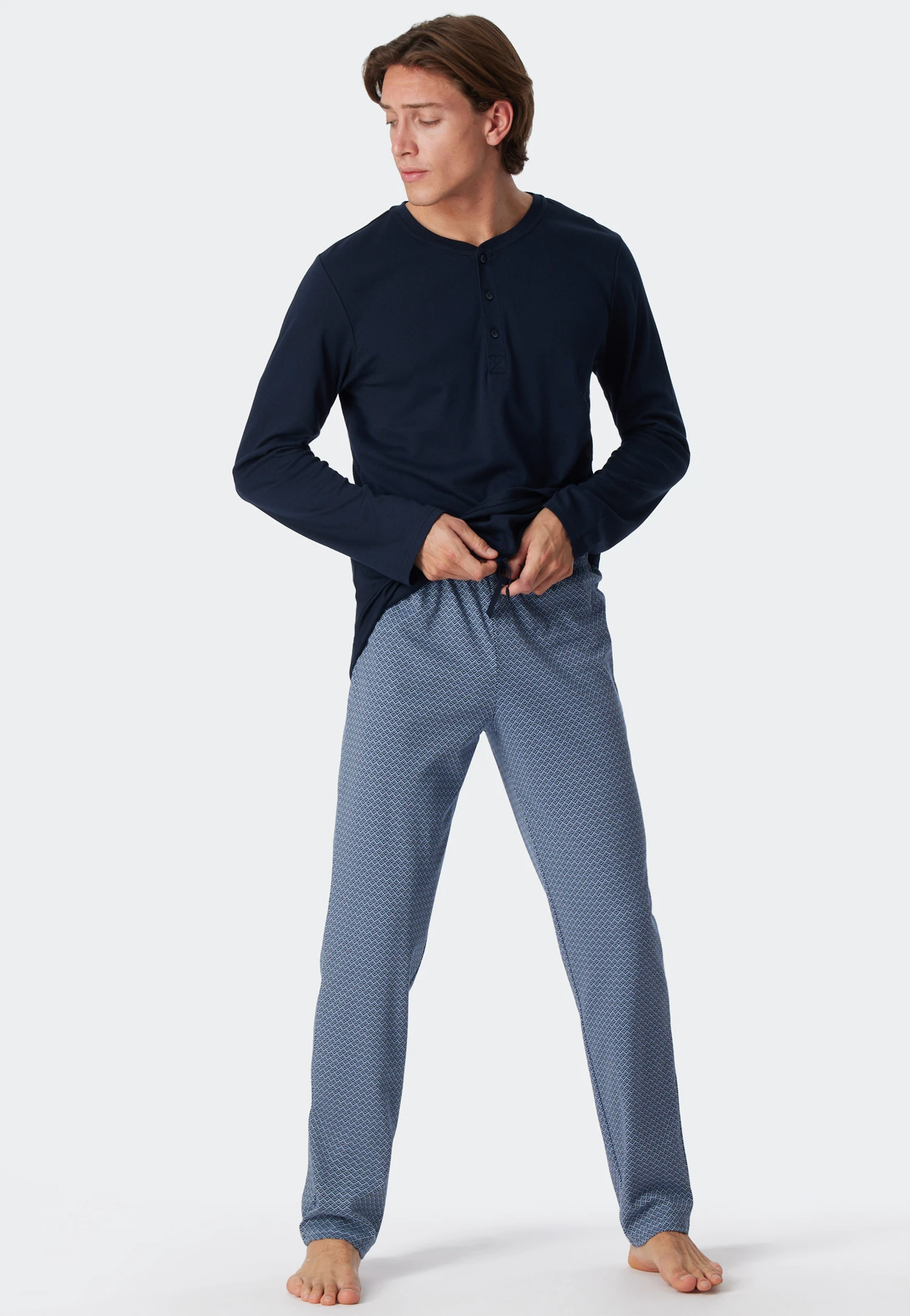 Schiesser Pajamas Long Interlock Button Placket Air Patterned - Fine Interlock 1 Schiesser Pajamas Long Interlock Button Placket Air Patterned - Fine Interlock