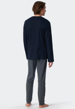 Schiesser Pajamas Long Interlock Button Placket Jade Patterned - Fine Interlock 11 Schiesser Pajamas Long Interlock Button Placket Jade Patterned - Fine Interlock -Uni Style Shop schlafanzug lang interlock knopfleiste jade gemustert fine interlock 179115 713 back