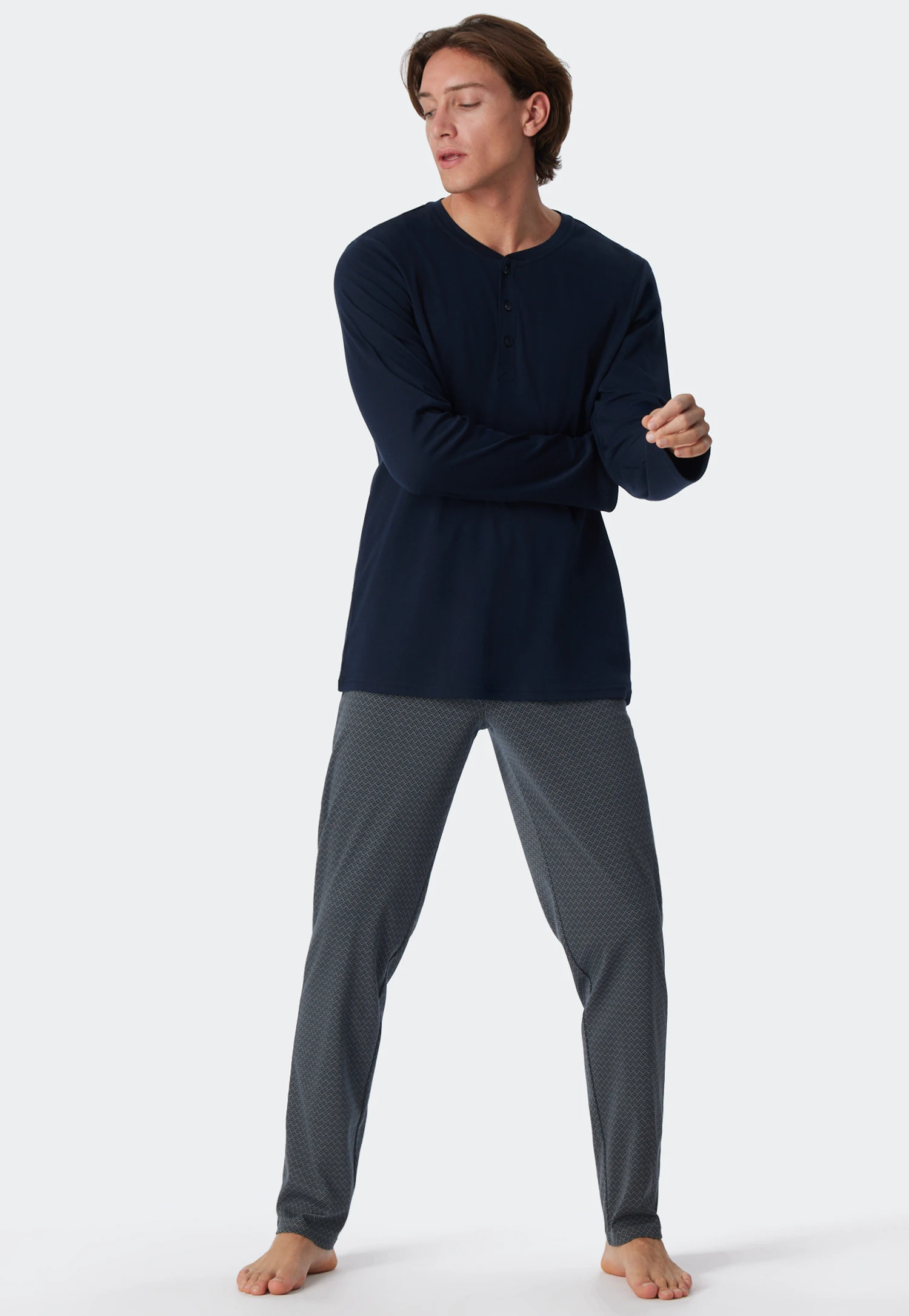 Schiesser Pajamas Long Interlock Button Placket Jade Patterned - Fine Interlock 3 Schiesser Pajamas Long Interlock Button Placket Jade Patterned - Fine Interlock - Image 3