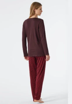 Schiesser Pajamas Long Interlock V-neck Lace Burgundy - Classic Comfort Fit 7 Schiesser Pajamas Long Interlock V-neck Lace Burgundy - Classic Comfort Fit -Uni Style Shop schlafanzug lang interlock v ausschnitt spitze burgund classic comfort fit 178053 516 back