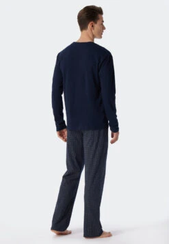 Schiesser Long Pajamas Jersey Blue - Ebony -Uni Style Shop schlafanzug lang jersey blau ebony 159633 800 back
