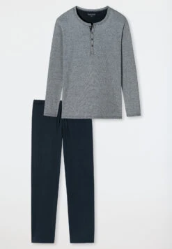 Schiesser Long Pajamas Button Placket Blue And White Striped - Selected! Premium -Uni Style Shop schlafanzug lang knopfleiste blau weiss geringelt selected premium 159630 800 detail1