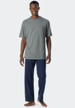 Schiesser Pajamas Long-sleeved Breast Pocket Circles Jade - Essentials Nightwear -Uni Style Shop schlafanzug lang kurzarm brusttasche kreise jade essentials nightwear 179099 713 detail2