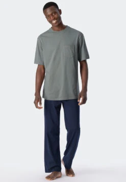 Schiesser Pajamas Long-sleeved Breast Pocket Circles Jade - Essentials Nightwear -Uni Style Shop schlafanzug lang kurzarm brusttasche kreise jade essentials nightwear 179099 713 front