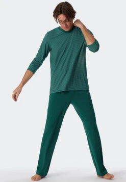 Schiesser Pajamas Long Modal V-neck Stripes Lime - Long Life Soft