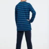 Schiesser Pajamas Long Organic Cotton Break Stripes Cuffs Blue - Nightwear