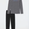Schiesser Pajamas Long Organic Cotton Break Striped Cuffs Black - Nightwear
