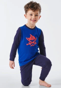 Schiesser Pajamas Long Organic Cotton Cuffs Shark Saber Royal Blue - Capt'n Sharky -Uni Style Shop schlafanzug lang organic cotton buendchen hai saebel royal capt n sharky 177838 819 detail2