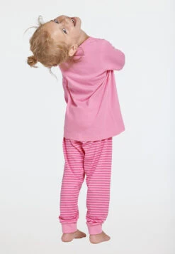 Schiesser Pajamas Long Organic Cotton Cuffs Horse Stripes Pink - Nightwear -Uni Style Shop schlafanzug lang organic cotton buendchen pferd ringel rosa nightwear 173858 503 back