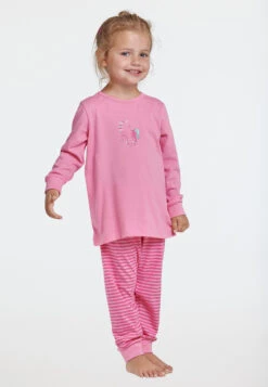 Schiesser Pajamas Long Organic Cotton Cuffs Horse Stripes Pink - Nightwear -Uni Style Shop schlafanzug lang organic cotton buendchen pferd ringel rosa nightwear 173858 503 detail2