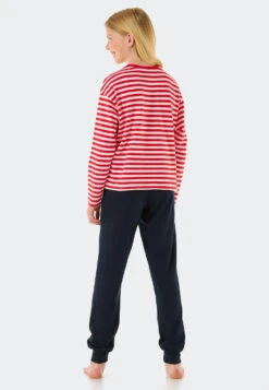 Schiesser Pajamas Long Organic Cotton Cuffs Stripes Heart Red - Aquatic Flow -Uni Style Shop schlafanzug lang organic cotton buendchen ringel herz rot aquatic flow 178963 500 back