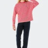 Schiesser Pajamas Long Organic Cotton Cuffs Stripes Heart Red - Aquatic Flow