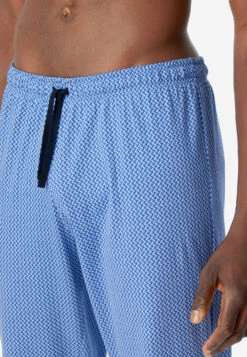 Schiesser Pajamas Long Organic Cotton Button Placket Herringbone Pattern Aqua - Fashion Nightwear