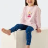 Schiesser Pajamas Long Organic Cotton Leggings Crowns Princess Rosé - Girls World