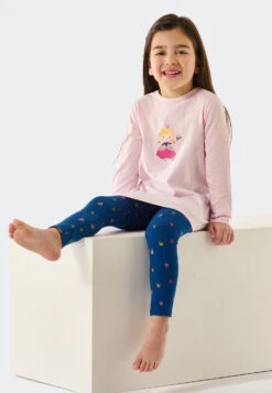 Schiesser Pajamas Long Organic Cotton Leggings Crowns Princess Rosé - Girls World