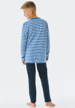 Schiesser Pajamas Long Organic Cotton Stripes Aqua – Aquatic Flow 6 Schiesser Pajamas Long Organic Cotton Stripes Aqua – Aquatic Flow -Uni Style Shop schlafanzug lang organic cotton ringel aqua aquatic flow 178980 833 back