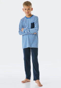 Schiesser Pajamas Long Organic Cotton Stripes Aqua – Aquatic Flow 7 Schiesser Pajamas Long Organic Cotton Stripes Aqua – Aquatic Flow -Uni Style Shop schlafanzug lang organic cotton ringel aqua aquatic flow 178980 833 detail2