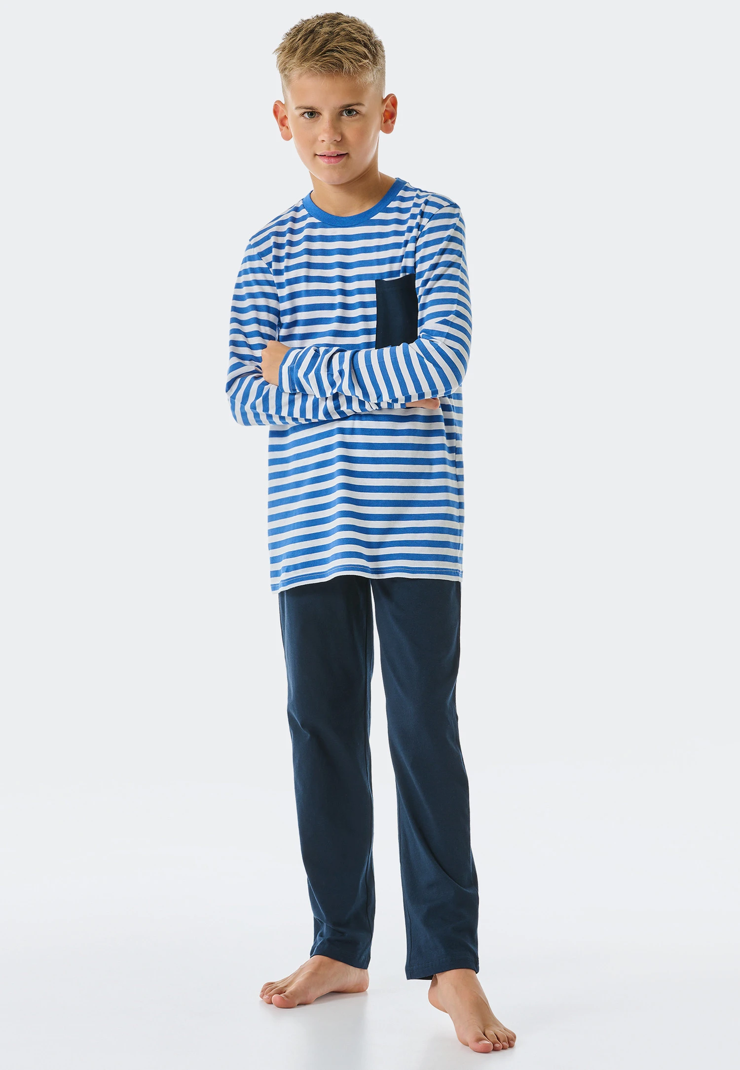 Schiesser Pajamas Long Organic Cotton Stripes Aqua – Aquatic Flow 4 Schiesser Pajamas Long Organic Cotton Stripes Aqua – Aquatic Flow - Image 4