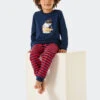 Schiesser Pajamas Long Organic Cotton Stripes Cuffs Ship Pirates Dark Blue - Boys World