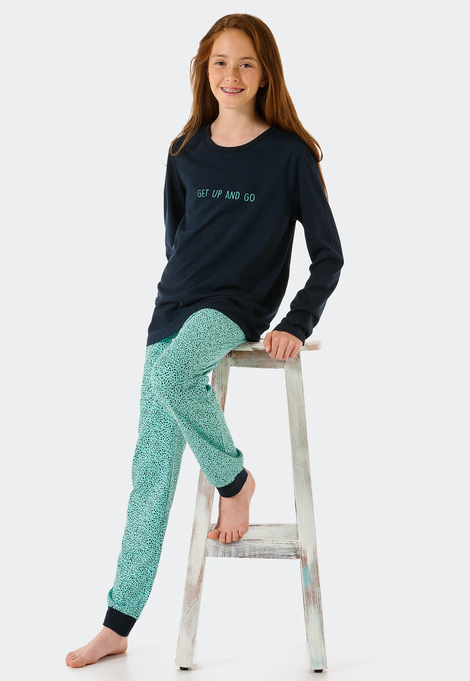 Schiesser Pajamas Long Organic Cotton Dots Mint - Nightwear 4 Schiesser Pajamas Long Organic Cotton Dots Mint - Nightwear - Image 4