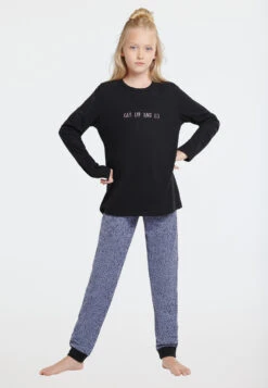 Schiesser Pajamas Long Organic Cotton Dots Black - Nightwear -Uni Style Shop schlafanzug lang organic cotton tupfen schwarz nightwear 173856 000 detail2