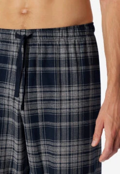 Schiesser Pajamas Long Organic Cotton V-neck Check Dark Blue - Comfort Fit