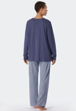 Schiesser Pajamas Long Organic Cotton Wide A-shape Blue - Flared Fit