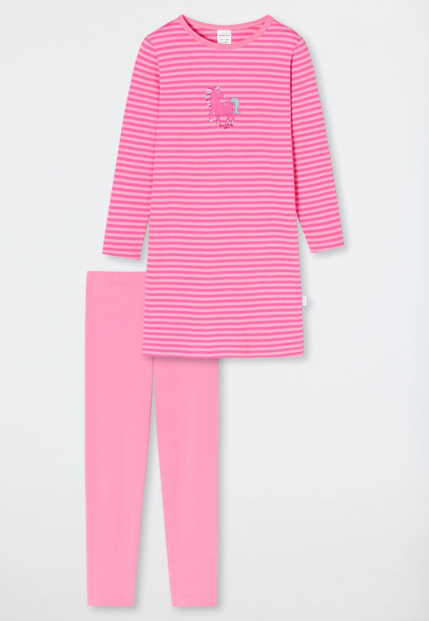 Schiesser Pajamas Long Stripes Horse Pink - Original Classics 1 Schiesser Pajamas Long Stripes Horse Pink - Original Classics