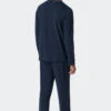 Schiesser Pajamas Long Tencel V-neck Stripes Dark Blue - Selected! Premium