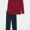 Schiesser Pajamas Long V-neck Striped Red - Essentials Nightwear